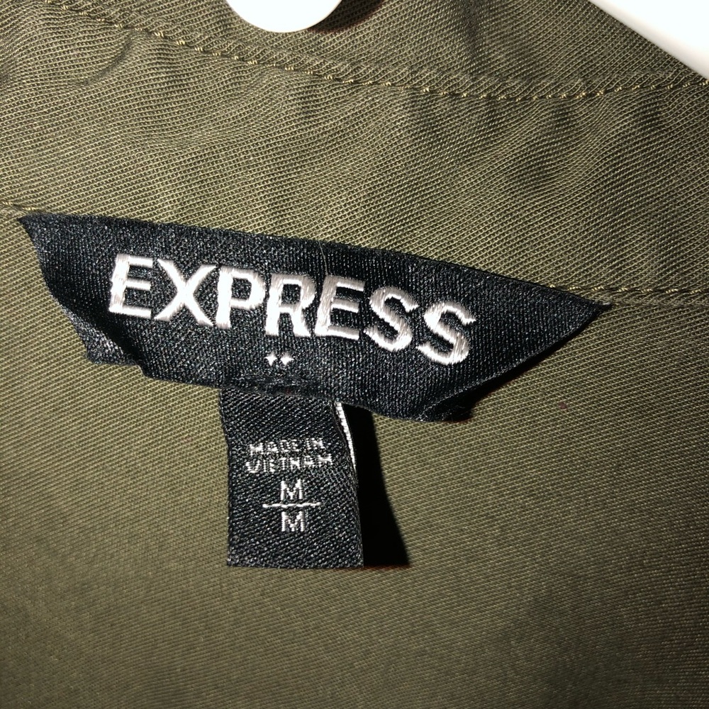 Express Olive Green Lyocell Button Down Top - Picture 2 of 5